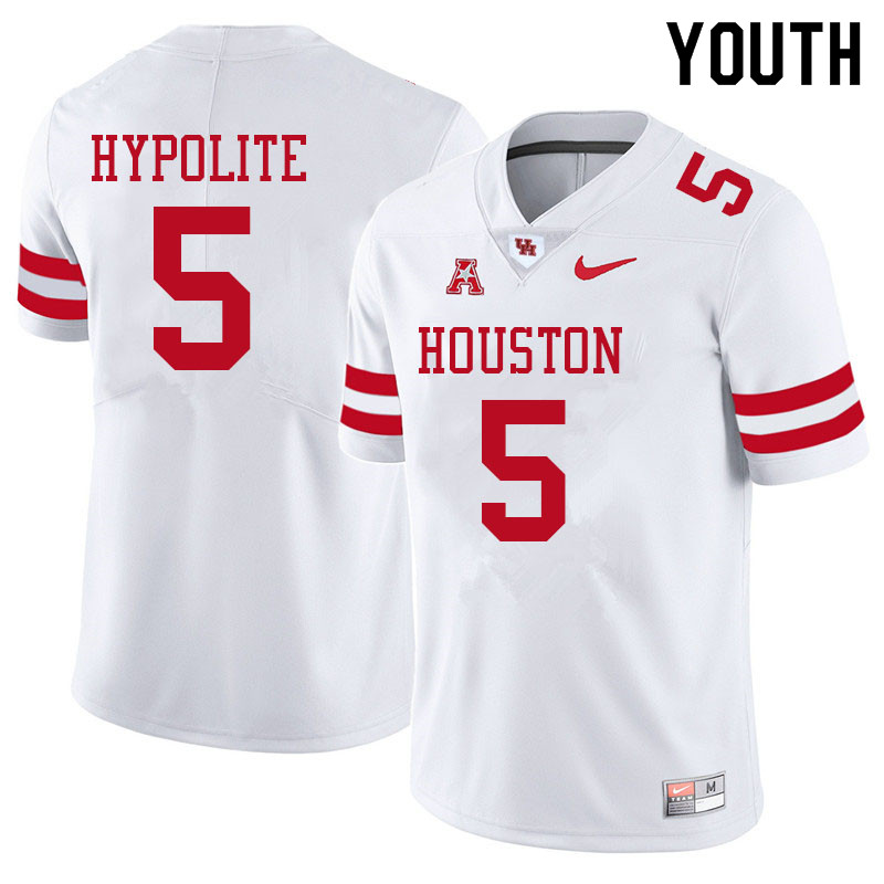 Youth #5 Hasaan Hypolite Houston Cougars College Football Jerseys Sale-White - Click Image to Close